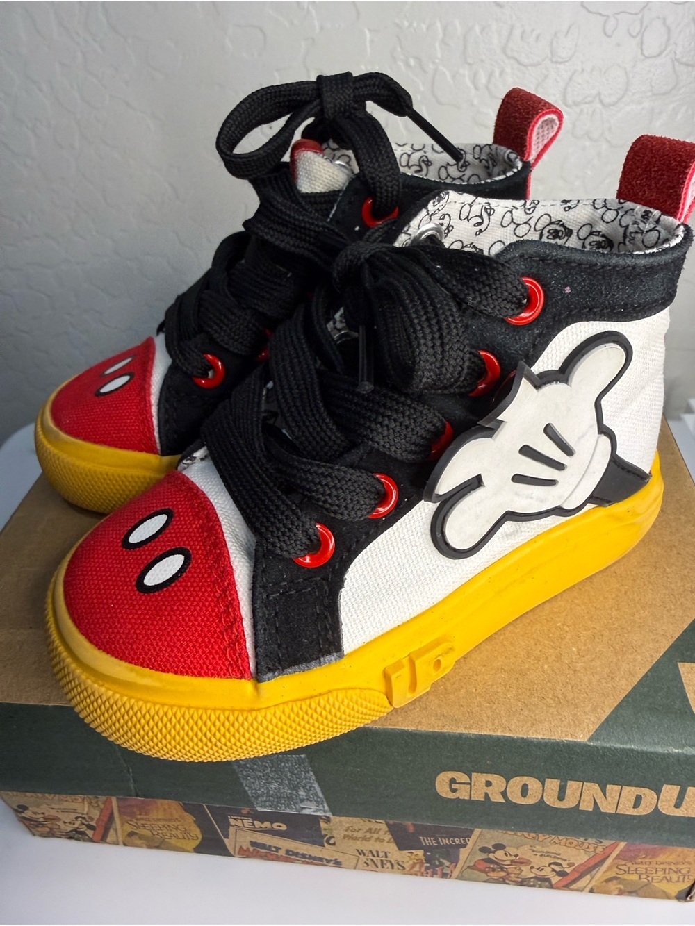 Mickey Mouse Kids, Red, Black & Yellow Cartoon High-Top Sneakers